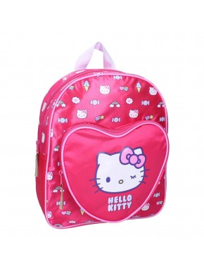 Mochila rosa Hello Kitty com design de coração e arco-íris