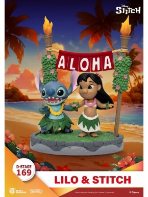 Diorama de Lilo e Stitch com placa Aloha