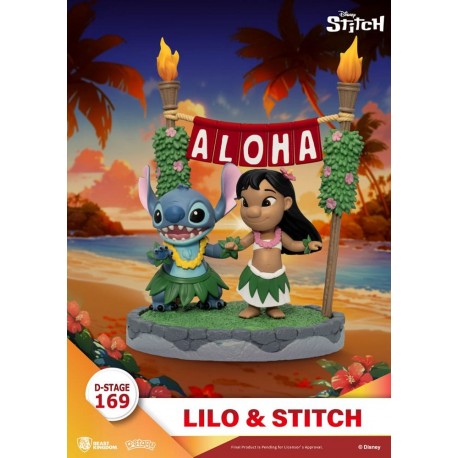 Diorama de Lilo e Stitch com placa Aloha