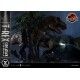 Estatua T-Rex atacando coche en Jurassic World