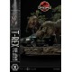Estatua T-Rex atacando coche en Jurassic World