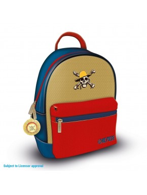 Mochila One Piece Luffy de cuero PU azul y roja