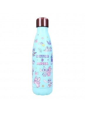 Botella azul de acero inoxidable con personajes de Lilo & Stitch