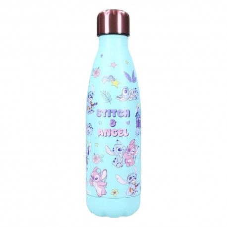 Botella azul de acero inoxidable con personajes de Lilo & Stitch