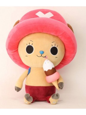 Peluche de Chopper de One Piece con sombrero rosa y helado