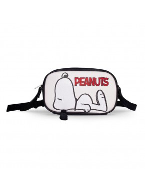 Bandolera Peanuts blanca con Snoopy y logo rojo