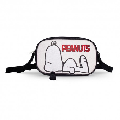 Bandolera Peanuts blanca con Snoopy y logo rojo
