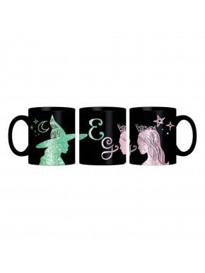 Taza cerámica negra con diseños brillantes de Wicked