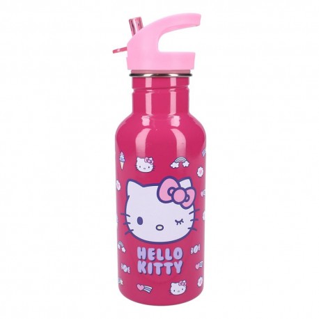 Garrafa rosa Hello Kitty 500 ml com canudo