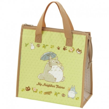 Bolsa nevera verde de Mi Vecino Totoro con ilustraciones de Totoro y Catbus