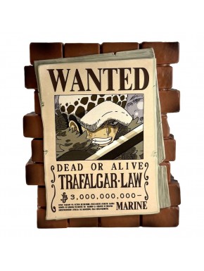 Hucha de Trafalgar Law de One Piece con diseño de cartel Wanted