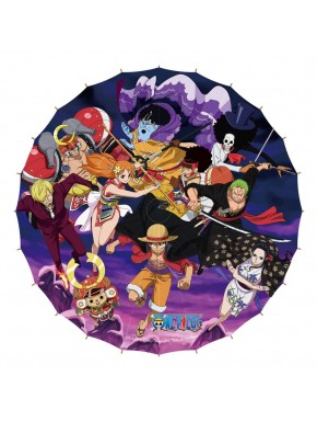 Parasol de papel One Piece Wano Kuni con personajes icónicos