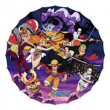 Parasol de papel One Piece Wano Kuni con personajes icónicos