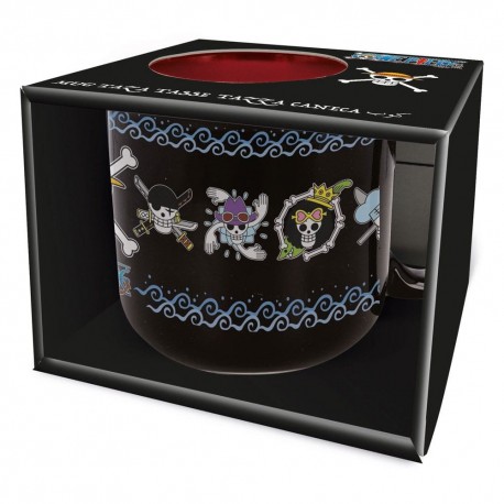 Taza de One Piece Jolly Roger en caja negra con diseño pirata