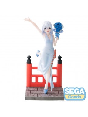 Estatua de Asahi Amagami de 18 cm en vestido azul con ramo de flores