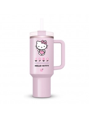 Botella de agua Hello Kitty rosa con diseño floral