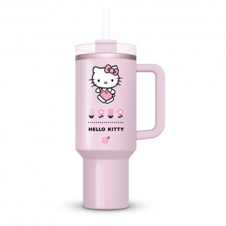 Garrafa de água Hello Kitty rosa com design floral