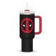 Vaso botella de acero inoxidable Deadpool con logo rojo