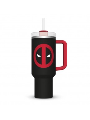 Vaso botella de acero inoxidable Deadpool con logo rojo