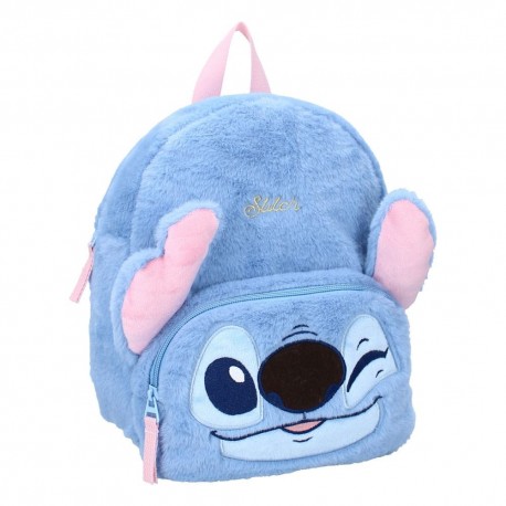 Mochila azul esponjosa de Lilo & Stitch con rostro de Stitch