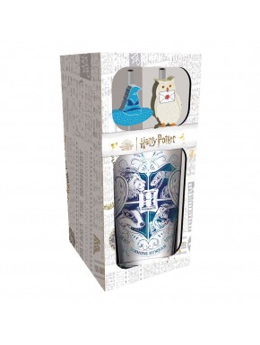 Verre tumbler Harry Potter avec blason de Poudlard et pailles métalliques