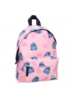 mochila rosa de Lilo y Stitch con diseño de hojas y Stitch