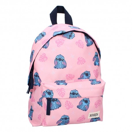 mochila rosa de Lilo y Stitch con diseño de hojas y Stitch