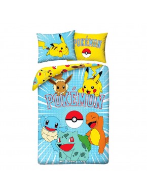 Funda nórdica Pokémon azul con personajes famosos