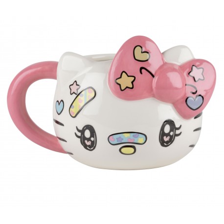 Caneca 3D Hello Kitty cerâmica com laço rosa