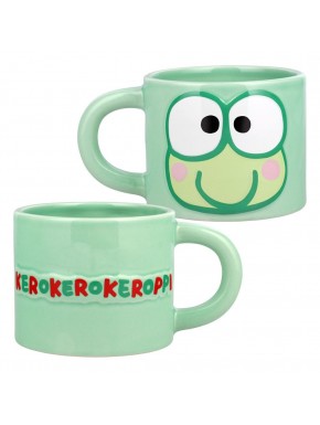 Taza verde de cerámica Sanrio Keroppi con diseño de rostro.