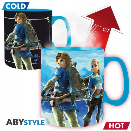 Caneca mágica de The Legend of Zelda com Link e Zelda
