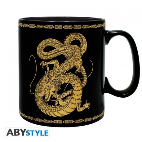 Caneca preta Dragon Ball com design dourado de Shenron