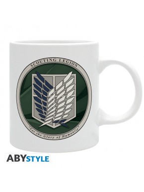Taza blanca de Attack On Titan con escudo de la Legión de Exploración