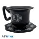Caneca preta 3D com pires de L de Death Note
