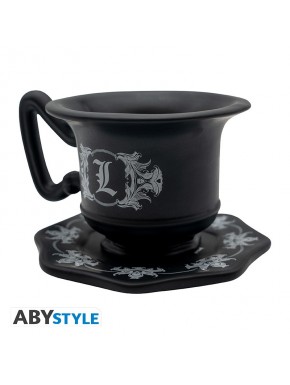 Taza negra 3D con platillo de L de Death Note