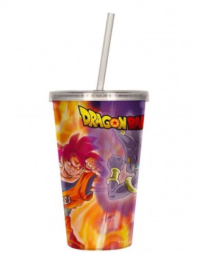Vaso 3D Dragon Ball Super Battle of Gods con tapa y pajita
