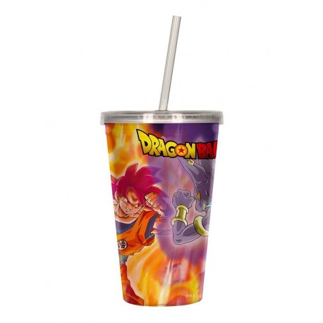 Vaso 3D Dragon Ball Super Battle of Gods con tapa y pajita