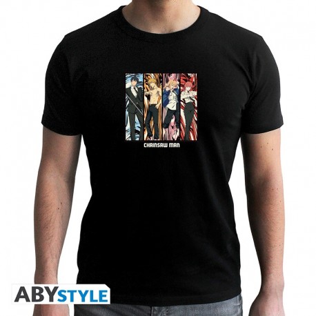 T-shirt noir Chainsaw Man avec personnages d'anime