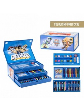 Maletín azul de Paw Patrol con materiales de arte.