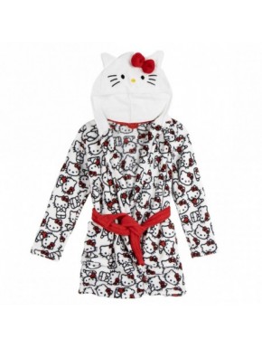 Peignoir blanc Hello Kitty avec capuche et nœud rouge