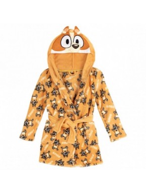 Peignoir Bluey orange en coral fleece avec capuche et dessins