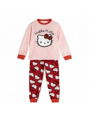 Pijama largo Hello Kitty rosa y rojo para niñas
