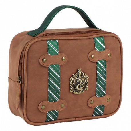 Trousse de toilette marron Serpentard Harry Potter avec emblème et poignée