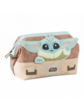 Neceser beige de polipiel con Grogu de The Mandalorian