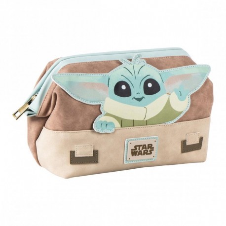 Neceser beige de polipiel con Grogu de The Mandalorian
