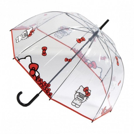 Parapluie transparent Hello Kitty avec nœuds rouges