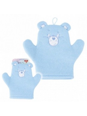 Gant de bain bleu Bisounours avec design d'ours