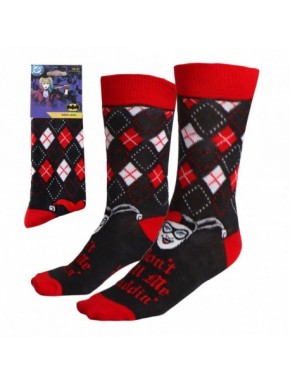 Chaussettes Harley Quinn noires avec motif à losanges rouges