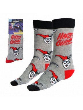 Chaussettes grises Harley Quinn avec design rouge