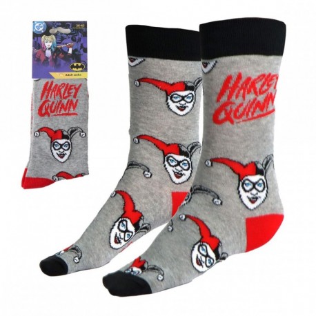 Meias cinza Harley Quinn com design vermelho